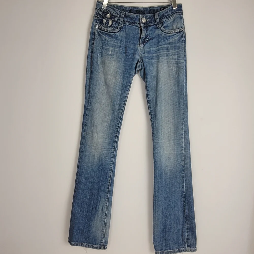 La Idol Jeans Angel Wing Embroidered Rhinestone Bling Size 3